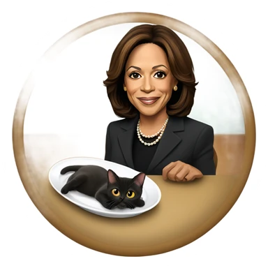 Kamala Harris with a cat on a plate  sticker