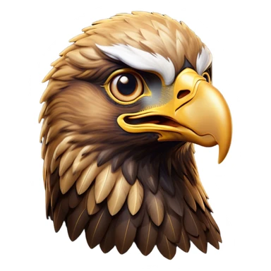 Cinematic Comical Golden Eagle Portrait Emoji, Head tilted dramatically with an exaggeratedly shocked expression, featuring a striking, broad-beaked form with wide, comically expressive eyes full of playful disbelief and richly textured golden feathers, Simplified yet hilariously expressive features, highly detailed, glowing with a slightly sassy amber glow, high shine, dramatic yet playful, stylized with an air of cheeky aerial mischief, soft glowing outline, capturing the essence of a meme-worthy golden eagle that looks ready to side-eye its way into viral fame! sticker