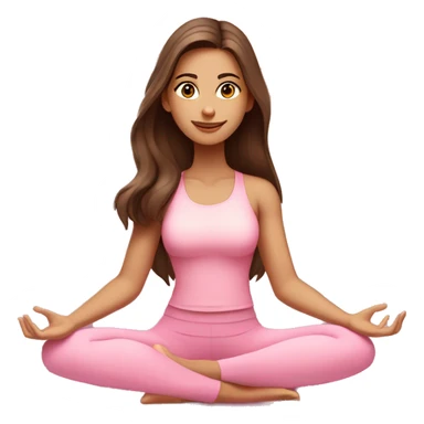 Brunette long hair and brown eyes yoga beautiful girl in light pink pink pink clothes sitting on a yoga mat sticker