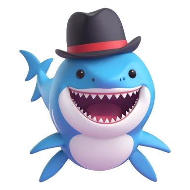 cute shark with a black top hat, friendly expression sticker