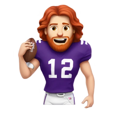 Redhead jesus playing American football wearing purple and silly face sticker