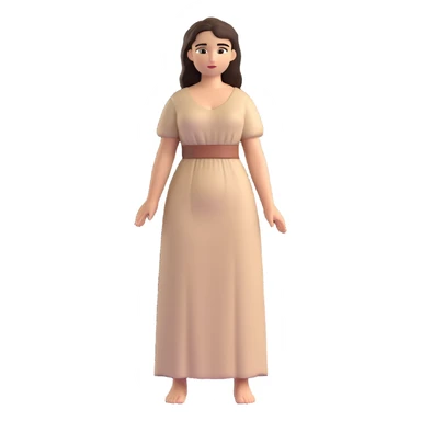 fullbody Mary Magdalene, fit and buxom body, very pretty detailed face, normal height, plain light tan dress, arms down with hands by hips, dark hair sticker