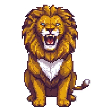 a big, fierce male lion, roaring, pixel art style sticker