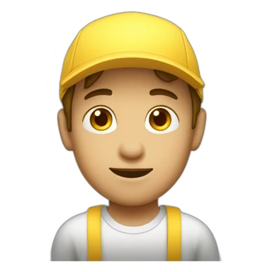 Boy wearing Yellow cap tube salesman sticker