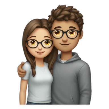 Boy girl hugging girl has specs sticker