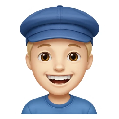 cheerful boy in a cap showing big front teeth sticker