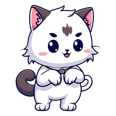 adorable chibi catgirl with cat paws, fluffy tail, oversized head and small body sticker