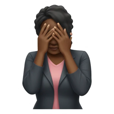 Black woman covering her eyes with her hand and pressing a button sticker