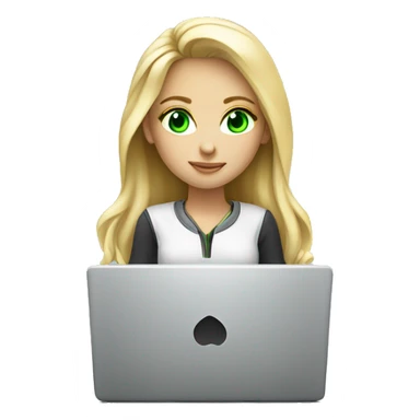 Blonde girl green eyes coding on laptop sticker