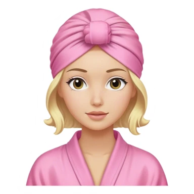 Blonde model wearing a pink robe and shower hair turban, self-care sticker
