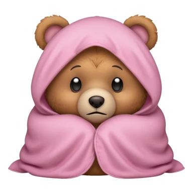 Scared teddy bear hiding under light pink covers sticker