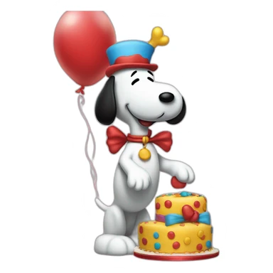 Snoopy vestido de payaso con globos y una torta sticker