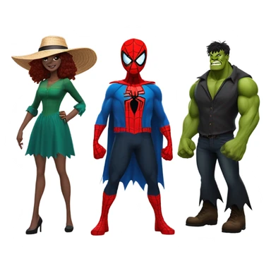 Spider-Man, Hulk, scarecrow, and wicked witch together sticker