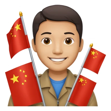 A Chinese man with a Chinese flag and a camera sticker