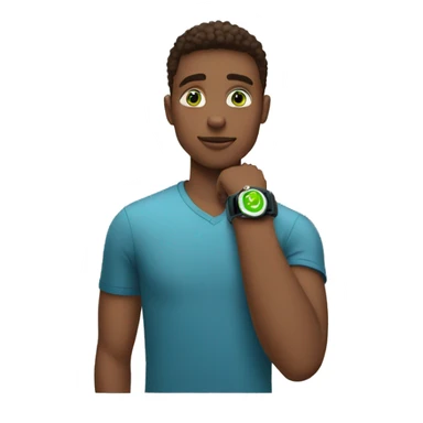 young man with green eyes looking at his smartwatch on his wrist sticker