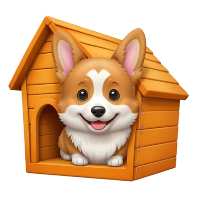 realistic corgi peeking out from a dog house, emoji style sticker