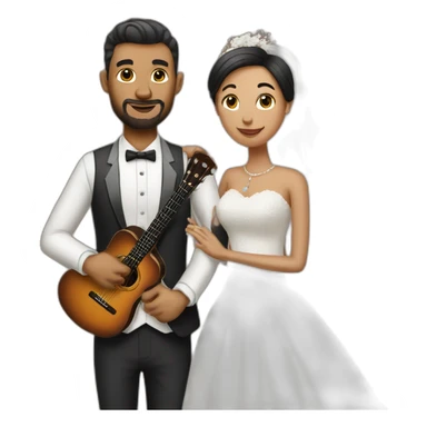 couple wedding wife with tattoos husband with guitar sticker