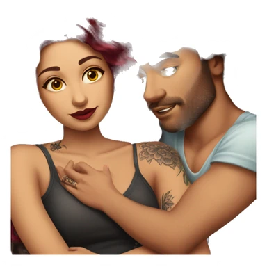 Beautiful tattooed burgundy long haired woman laying on the boyfriends chest sticker