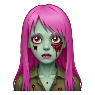 Create a female zombie emoji with long, straight hair in hot pink and bangs. sticker