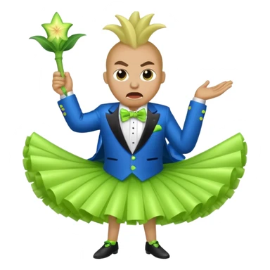 Angry blue banana wearing a sparkly lime green tuxedo and tutu sticker