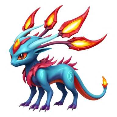 Futuristic volcanic elemental badass cool tough evil Suicune-Bayleaf-Celebi-Pokémon-Fakémon-hybrid-creature sticker