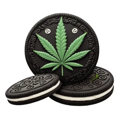 black and white oreo cookies with cannabis leaf sticker