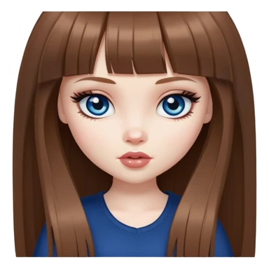 pretty bratz baddie, pale skin, bangs long straight brown hair, dark blueen eyes sticker