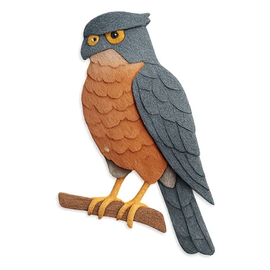 close-up of a Cooper’s Hawk perched on a branch, fine paper edges, intense gaze, slate gray and reddish feather patterns sticker