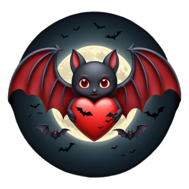 heart with a dark moon and bat wings sticker
