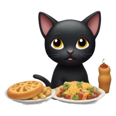 Cute black cat admiring food sticker