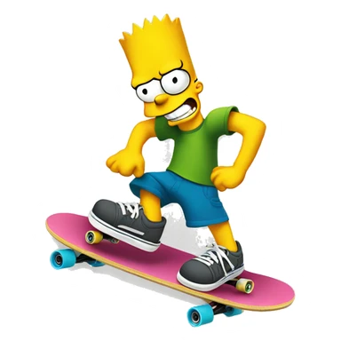 Bart Simpson on skateboard, cute, look at the camera smiles sticker