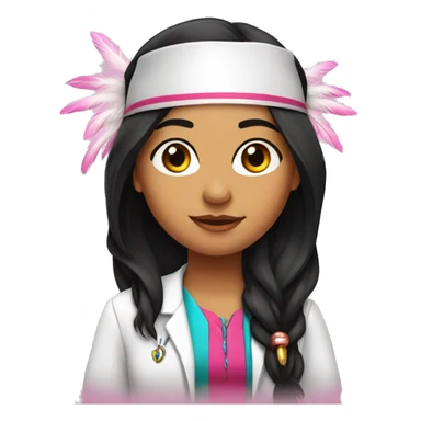  young beautiful Native American female idol scientist with feather earrings & long black hair with pink accents sticker