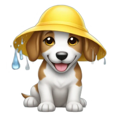 happy puppy with rain hat sticker
