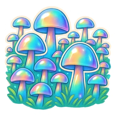 a field full of opal crystal mushrooms sticker