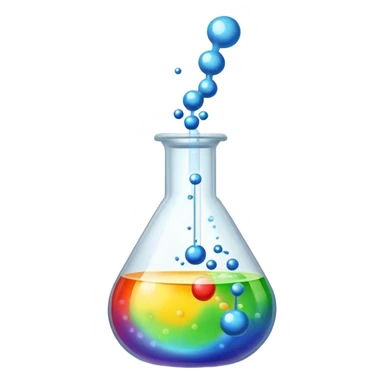 An icon featuring a chemical flask, bubbling with liquid, and an atomic structure, symbolizing chemistry. The design includes molecules, a periodic table, and laboratory equipment, representing the study of chemical reactions and elements. Transparent background highlights scientific research. sticker