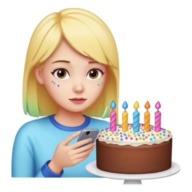 a girl looking in her computer instagram and its a post of a cake sticker