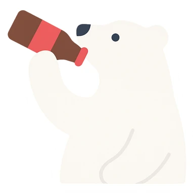 white polar bear drinking a bottle of Coke, color icon sticker