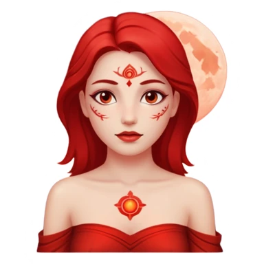 Woman standing under red moonlight, bare shoulders, ritual markings faintly glowingWoman standing under red moonlight, bare shoulders, ritual markings faintly glowing sticker