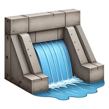 Emoji-style illustration of flood protection dam, flat vector look, bold outlines, minimal details, no background. sticker