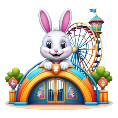 fun amusement park entrance with a bunny mascot, inspired by Walibi sticker