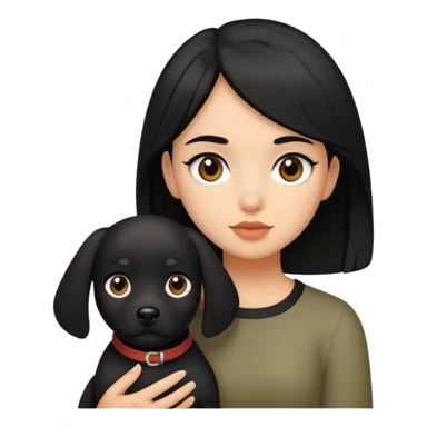 olive skinned brown eyed girl with black hair holding all black dog sticker