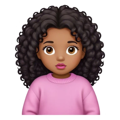 medium brown skin tone, very adorable toddler, with big plump lips, long long lashes, black curly long hair, brown eyes, pink sweater sticker