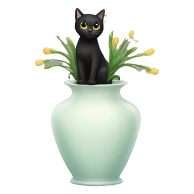 a black cat in a vase sticker