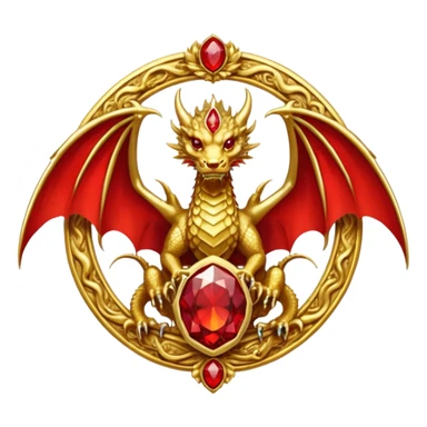 Golden Dragon with wings crest/brosch in a circle with red gems sticker