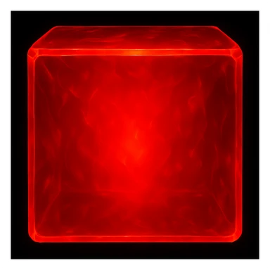 Create a head-on view of a rectangular ruby block with vivid red color, jewel-like shine, translucent appearance, and glowing effect. The style should match the reference image provided. sticker