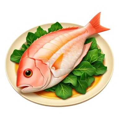 Cinematic fresh snapper fillet, pan-seared to golden perfection, soft and flaky texture, resting on a bed of sautéed greens, warm glowing background, refined and elegant. sticker