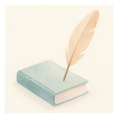 a book with a quill pen, watercolor style sticker