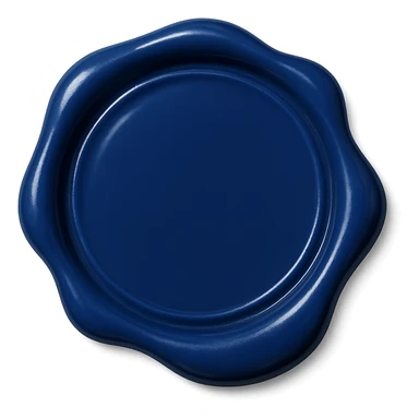 wax seal, royal blue color, circular shape, glossy finish, slightly melted look, no emblem sticker