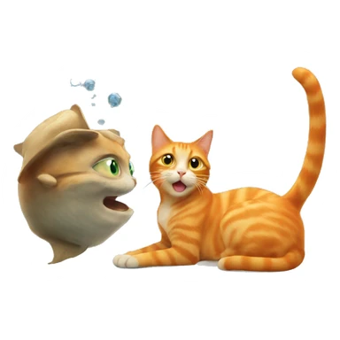 Orange cat watching a fish sticker