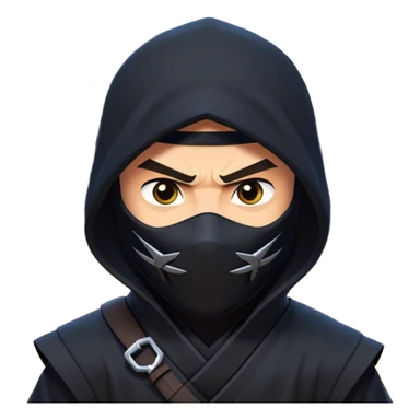 clash-of-clans-aesthetic_-cinematic-mysterious-male-ninja-portrait-emoji, rendered in a flat, vector-style with minimal shading and bold, simplified shapes, with a head slightly turned revealing intense, focused eyes, perched crouched next to an agile trained panther with glossy fur moving silently through shadowed urban rooftops and moonlit alleyways. sticker